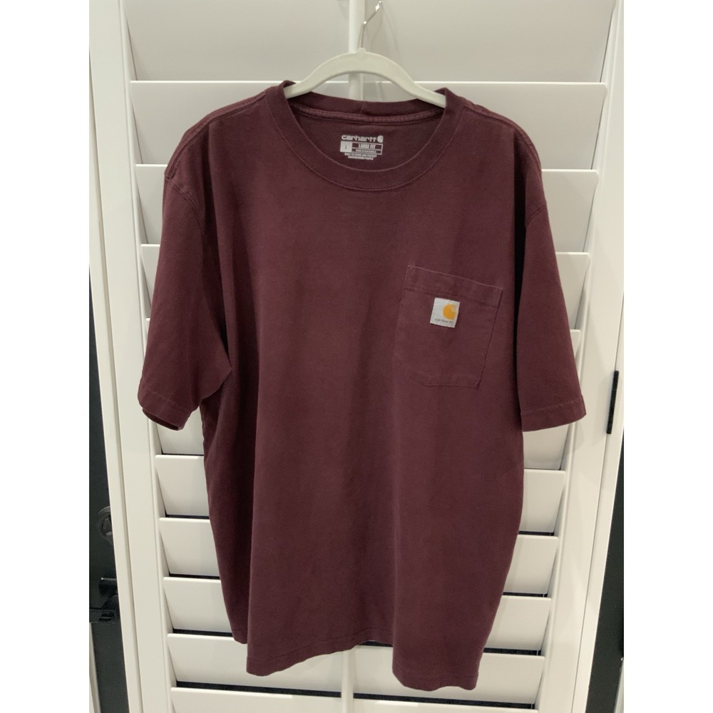 Carhartt Mens Loose Fit Heavyweight Pocket T-Shirt Burgundy Maroon Large L K87
